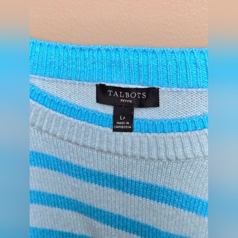 Talbots Wool Blend Quiet Luxury Coastal Striped Sweater, Large Petite - Picture 2 of 3